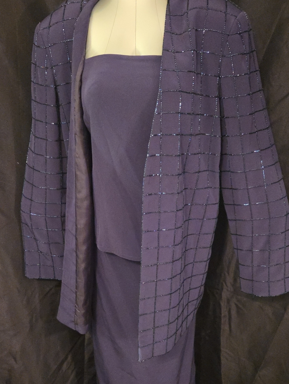 Women's Purple Grid-Pattern Open Jacket - Picture 2 of 6